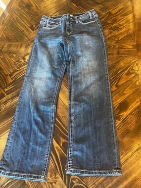 Rock & Roll Mid Rise Modest Boot Western Cowgirl Jeans Women 29x30 Aztec Fringe